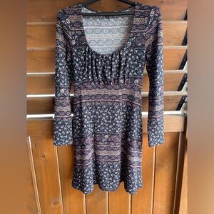 Floral Long Sleeve Dress - Black and Red